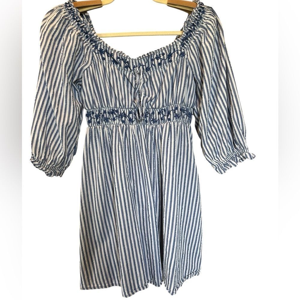 AE Peasant Stripe Puff Sleeve Mini Dress S - Picture 3 of 12